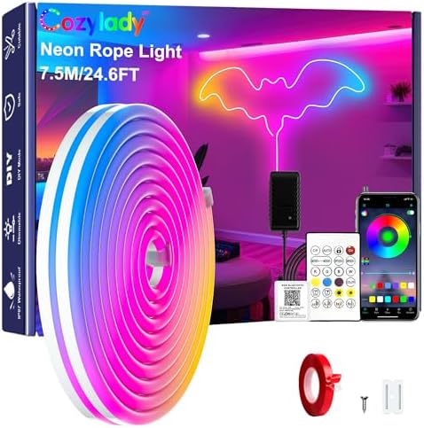 Cozylady RGB Neon Light LED Rope Light,Waterproof Bluetooth APP Remote Control Music Sync Strip Light,24V Flexible DIY Silicone Light for Bedroom Home Indoor Outdoor Decoration by CozyladyInc