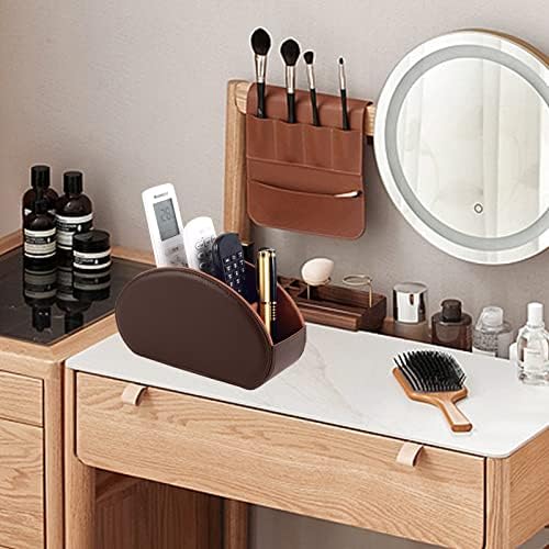 Remote Control Holder with 5 Compartments TV Remote Caddy Store Box,Desktop Organizer for Controller, Glasses and Media Player,Pen Storage (Brown) - Image 7