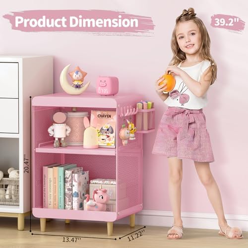SYKIARIOL Kids Nightstand for Girls, 3-Tier Storage Shelf, Pink - Image 3
