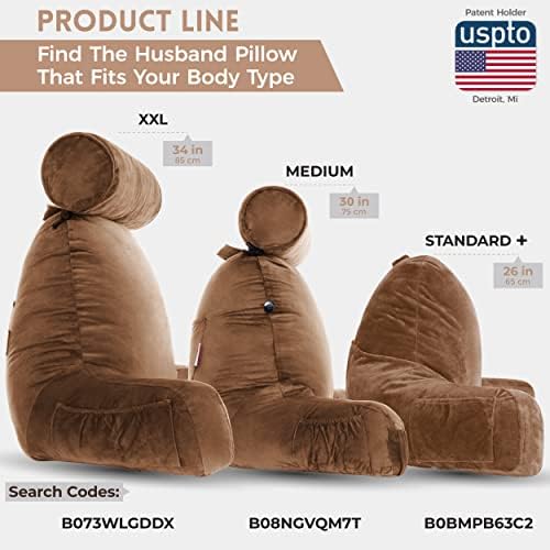 Husband Pillow Medium Reading Pillow with Arms - 23" Backrest for Sitting Up in Bed - Firm Support Bed Rest Pillow for Adults, Neck Roll, Removable Cover - TV, Reading, Lounging - Chocolate - Image 2