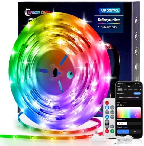 Pak LED Lights for Bedroom 16.4ft, Smart RGB+IC LED Strip Lights with App/Remote Control, Music Sync Color Changing Flexible LED Lights with 64 Scene Modes for Party, Home, Christmas, Halloween Decor by Paklighting