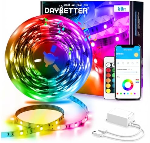 DAYBETTER Led Strip Lights Smart with App Control Remote, 5050 RGB for Bedroom, Music Sync Color Changing for Room Party 50ft by DAYBETTER