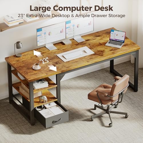 Mericonia 48" Reversible Computer Desk with Drawer, 1" Thick Office Desk - Image 3