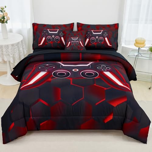 URBONUR Black and Red Gaming Comforter Set Twin Size for Boys 6 Pieces by URBONUR