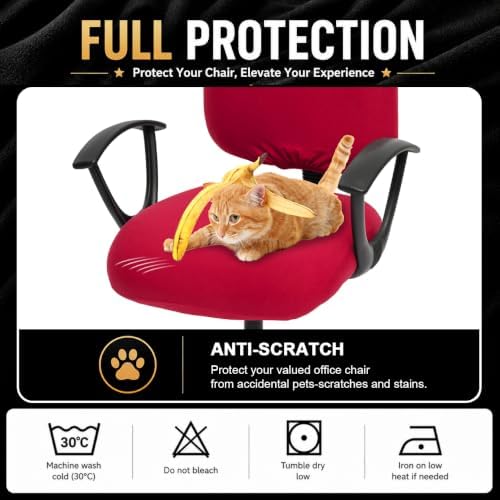 Stretchable Separate Office Chair Seat Covers - Universal Stretch Computer Chair Slipcover - 180GSM Washable Rotating Backrest Coverings & Cushion Protectors for Dogs, Cats, Pets, Red - Image 5
