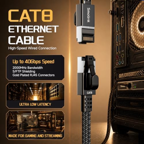 Smolink Cat 8 Ethernet Cable, 6ft 40Gbps 2000MHz RJ45 LAN Cable - Image 2
