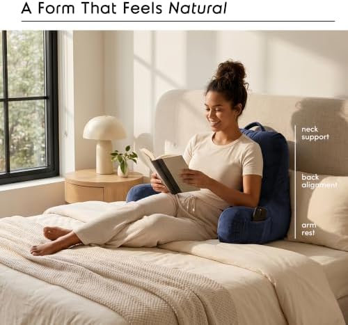 Nestl Reading Pillow for Bed, Back Pillow for Sitting Up in Bed, Navy Blue | 14” Backrest Pillow for Teens & Kids, Adjustable Support, Shredded Memory Foam Fill, OEKO-TEX, Use for Couch, Sofa, and Floor - Image 2