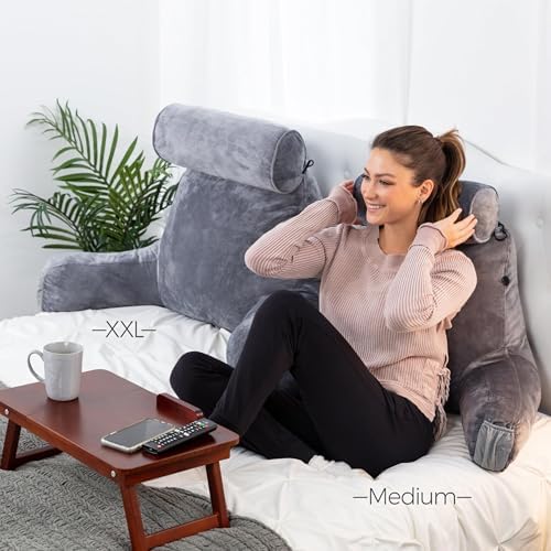 Husband Pillow XXL The Original for Adults - 30" Tall Backrest for Sitting Up in Bed - Firm Support Reading & Bed Rest Pillows for Adults, Neck Roll, Removable Cover - TV - Dark Grey - Image 6