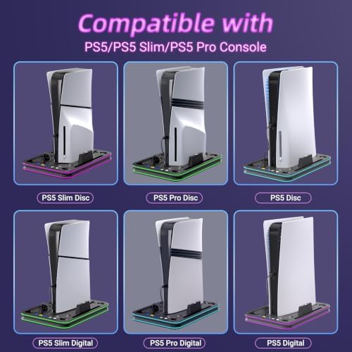 PlayStation Portal Charger, PS5 Stand and Cooling Station with RGB LED Controller Charging Dock Accessories, PS5 Edge Controller and PS Portal Charger, Headset and Remote Holders - Image 4