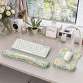 iCasso Ergonomic Mouse Pad, Keyboard Wrist Rest, Memory Foam Mousepad with Wrist Support, Easy Typing and Relieve Wrist Pain Keyboard Pad for Computer(Green Floral) by iCasso