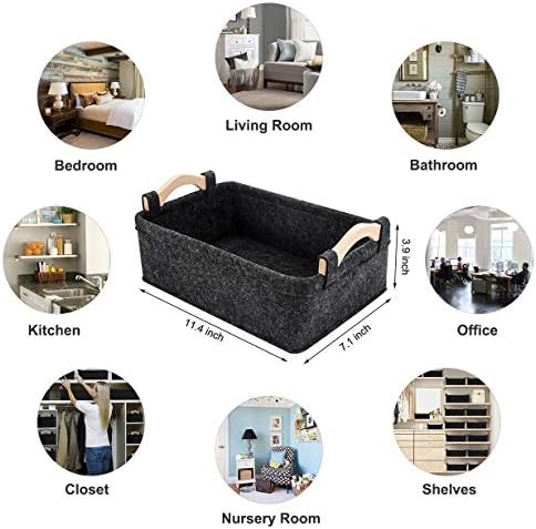 Small Storage Baskets Felt Rectangle Basket Storage Bins for DVD CD Record Cord Books Video Electronics Items Remote TV Cabinet Organizer with Handles - Image 6