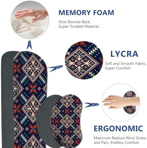 AIMSA Desk Mat Set Bohemian, Large Mouse Pad + Mouse Wrist Rest + Keyboard Wrist Support + Coaster, Navy Blue Gaming Mouse Pad Combo for Home Office - Image 5