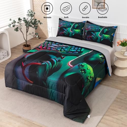 Gamer Comforter Sets for Teen Boys,Gaming Bedding Sets Twin,Video Game Bedspread,Game Gamepad Bedrooom Bed Set,Controller Gamer Home Decor 3 Piece - Image 3