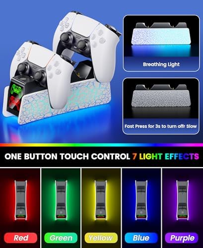 Charging Station for P S5 Controller, Fast DualSense Charger Dock with RGB Touch Control, Controller Indicator Light Stand Compatible with PlayStation 5 Dualsense Edge Accessories - Image 5