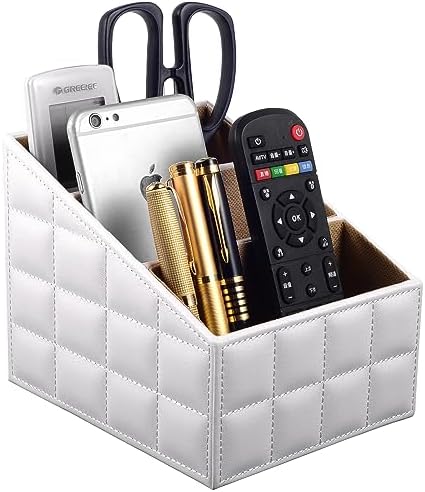 Fashionable PU Leather TV Remote Control Holder with 3 Compartments,Multifunction Desktop Organizer Holder, Media Accessory Storage & Organize Controllers (white)… by RHCSZ