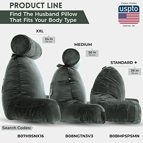 Husband Pillow XXL The Original for Adults - 30" Tall Backrest for Sitting Up in Bed - Firm Support Reading & Bed Rest Pillows for Adults, Neck Roll, Removable Cover - TV - Dark Green - Image 3