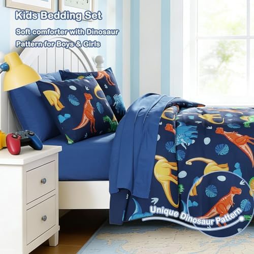 Twin Comforter Set for Boys - 5 Pieces Navy Dinasour Twin Bedding Sets - Image 3