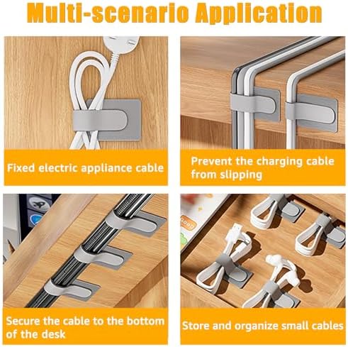 80PCS Hook and Loop Cable Straps, Cable Management Under Desk, Adhesive Cable Tie, Reusable Wire Organizer for Cords, Cord Management, Computer Accessories for Desk, Home Office Essentials, Black+Gray - Image 6
