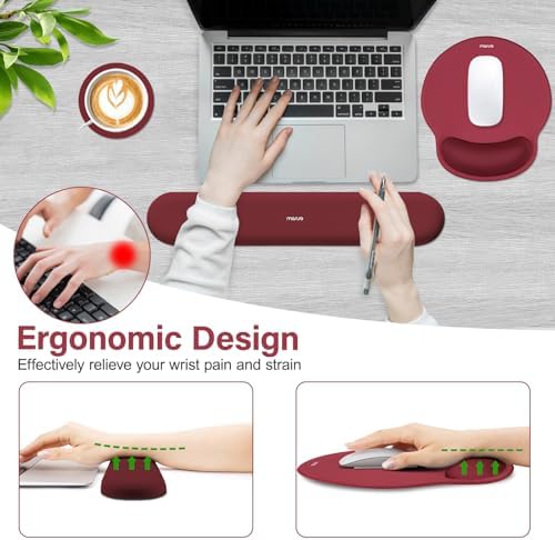 MOSISO Wrist Rest Support for Mouse Pad&Keyboard Set, Wine Red - Image 3