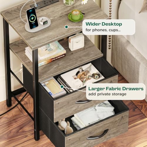 Huuger Night Stand with Charger Station and LED Lights, 2 Drawer Nightstand - Image 7