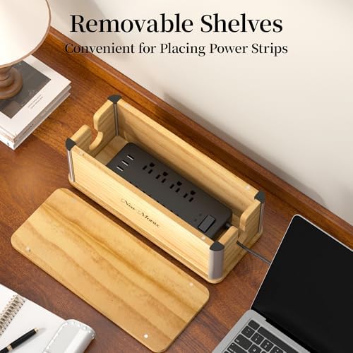 Delamu Wooden Cable Management Box, Retro-Inspired Cord Organizer Box for Home Office, Large Cord Hider Box Hides Floor Cord and Power Strips, Floor Cord Covers, 14.3" x 6.0" x 5.5", Light Wood Color - Image 2