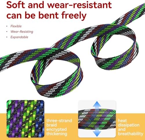 Braided Cable Sleeve, 16.4ft Expandable Mesh Cable Management Sleeve, Wear-Resistant Cord Protectors from Pets No Chew Flexible Wire Sleeving for Audio Video (Multi-Color, 5/8") - Image 3