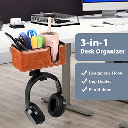 Under Desk Cup Holder Clamp on Cup Holder PU Leather Clip on Desk Organizer - Image 2