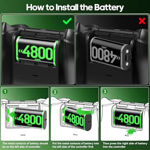 Rysker 4x4800mWh Rechargeable Battery Pack for Xbox with Charger, Controller Batteries Pack with Charging Station for Xbox One/S/X/Elite Controllers for Xbox One Games - Image 6