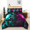 PERFEMET Gamer Boys Queen Comforter Set 6 Pieces Purple Teal Kids Bed Set by PERFEMET