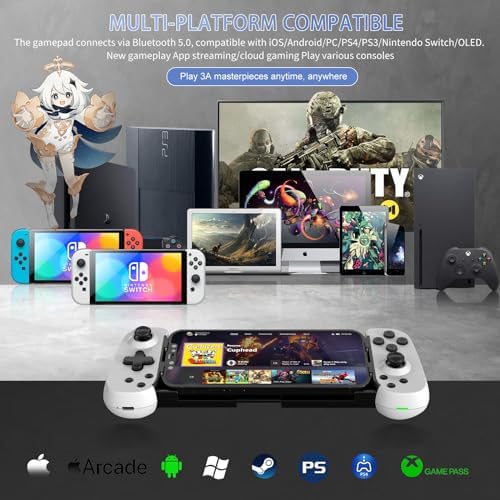 Wireless Controller for iPhone 17/Android/PC/iPad/Tablet/Appl Arcade MFi Games/Switch/PS4, Support Streaming on PS5/Xbox/PC Console, Cloud Gaming Gamepad Joystick - Turbo/6-Axis Gyro/Dual Motors - White - Image 2