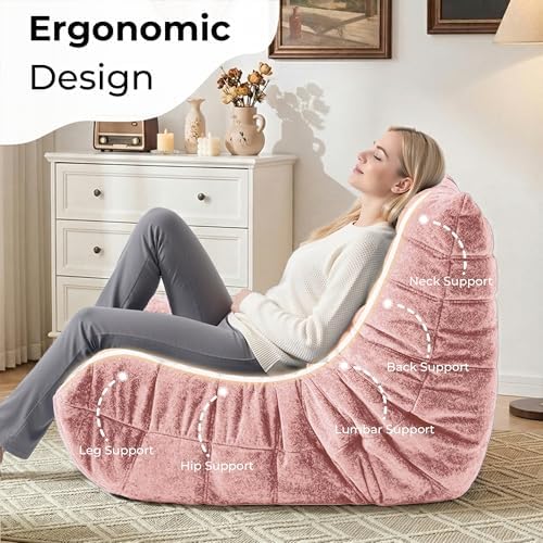 HABUTWAY Giant Bean Bag Chairs Lazy Sofa for Adults,Single,Pink | Bean Bag Sofa with Filler Faux Fur, Memory Foam Bean Bag Fireside Lazy Sofa Couches for Living Room, Bedroom, Office - Image 4