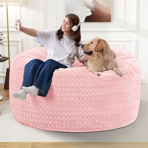 3FT Bean Bag Chair,Giant Bean Bag Chairs for Adults,Big Bean Bags with Memory Foam Filled, Large Beanbag Chairs with Chevron Plush Cover-Soft Pink - Image 4