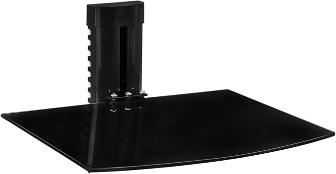 Mount-It! Floating TV Shelf, Tempered Glass, 17.6 lbs, Black by Mount-It