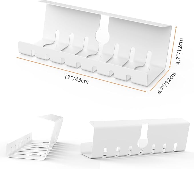 Syeeiex Under Desk Cable Management Tray, Cord Management, White, 17inch - Image 4