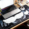 Angel Wing Wrist Rest Ergonomic Memory Foam Wrist Rest for Computer Keyboard Mouse Set with Cup Mat, Cute Gaming Keyboard Cushion Hand Support PU Leather Surface Anti-Slip Waterproof（White） by Unknown