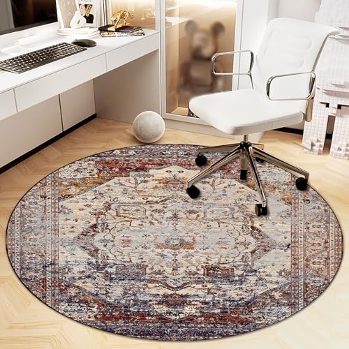 Office Chair Mat for Hardwood Floor, Vintage Computer Gaming Rolling Low Pile Carpet Floor Chair Mat, Anti-Slip Backing Round Desk Rug Floor Mat for Home by Heavyoff