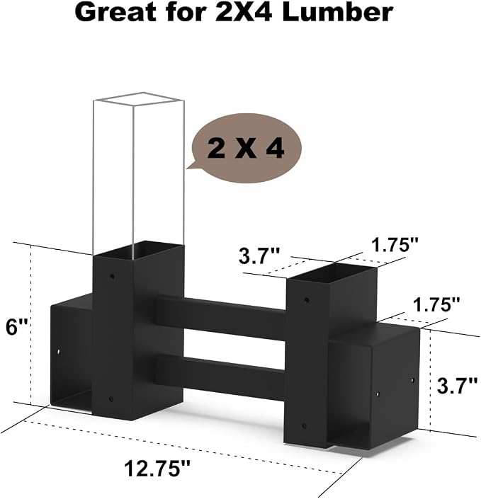 Outdoor Firewood Rack Bracket Kit for 2x4 lumber, Black, 1 Pair - Image 4