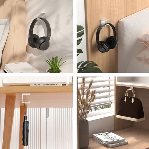 HomeMount Under Desk Headphone Hanger, Adhesive Hook, White 2 Pack - Image 5