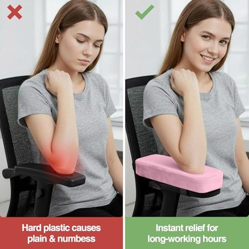 Smiry Memory Foam Office Chair Armrest Pads, Non-Slip Armrest Cushion | Ergonomic Arm Rest Pads with Adjustable Buckles and Straps, Elbow Relief for Desk, Gaming & Wheelchair, Pink, Set of 2 - Image 5