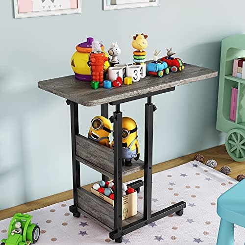 Armocity Height Adjustable Side Table, 32 Inch C Shaped End Table with Storage, Portable Mobile Rolling Sofa Side Table with Wheels for Living Room Bedroom, Grey - Image 7