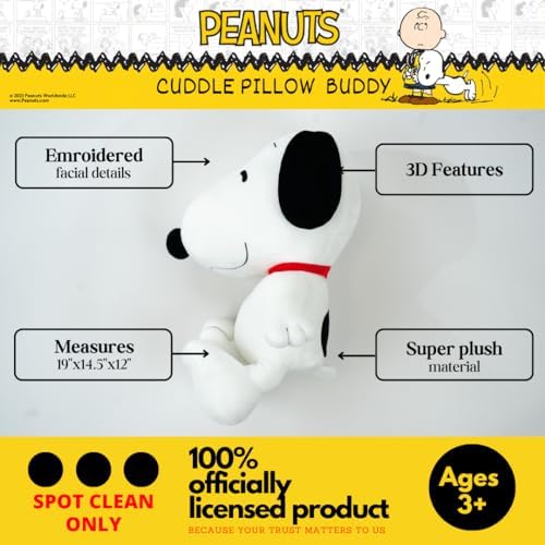 Peanuts Snoopy Plush Cuddly Cuddle Pillow, Super Soft & Cozy, 19" Tall, (Officially Licensed Product) by Franco Collectibles - Image 3