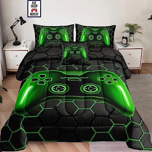 6 Pieces Bed in a Bag for Boys Bedding Sets Full Size,Gamer Comforter Sets for Boys Kids, Gaming Comforter Set for Teens Room Decor with Flat Sheet,Fitted Sheet,Pillowcase,Cushion Cover - Image 6