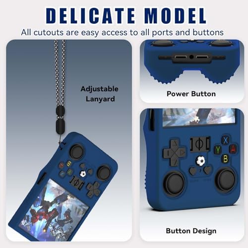 FIOPAZ for R36MAX Silicone Protective Case, Soft Skin for R36 MAX Retro Handheld Game Console Accessories, Anti-Scratch Washable Only for R 36 MAX Sleeve with Lanyard (Blue) - Image 5