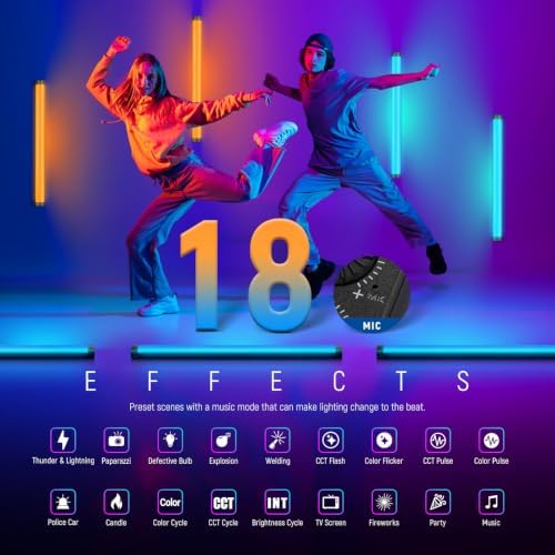 NEEWER TL60 RGB Tube Light, 20W Full Color RGBWW LED Video Lighting Wand Stick for Studio Photography Recording Streaming, APP/2.4G/DMX Control, 7 Pixel Effects 18 Scenes, 2500-10000K CRI97+ TLCI98+ - Image 6
