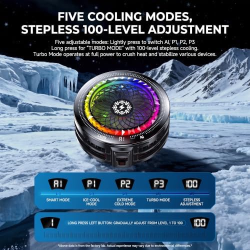 Foluu Magnetic Phone Cooler, 15W Gaming Cell Phone Cooling Fan, RGB Light, Smart Temperature Control, 100-Speed Adjustable Radiator with Magnetic Adsorption & Clip for iPhone Android Live Streaming - Image 3