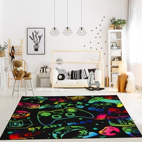 Colorful Video Game Carpet Rugs for Gamer Kids Boys Mens Room Bedroom Decor, Cool Gamepad Controller Area Rug Under Desk Table Chair Sofa, Washable Teens Bedside Floor Rug Mat 3'x5' - Image 3