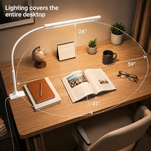 LED Desk Lamp with Clamp, 5 Color Modes & 10 Brightness Levels, Eye-Caring Desk Light, Flexible Gooseneck, Memory Function, Adapter Included for Home Office, Reading & Study - Image 5