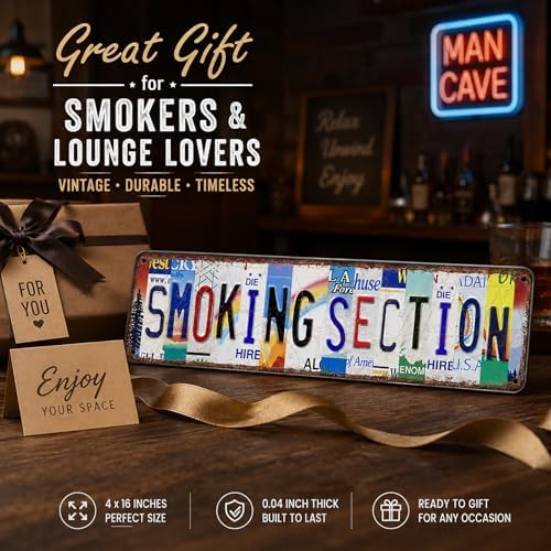 Smoking Section Vintage Metal Tin Sign, License Plate Style Wall Decor, Colorful Retro Design 4×16 Inch (26003) - Image 7