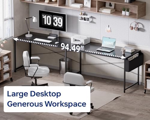 Pamray 64.5 Inch Reversible L Shaped Gaming Desk Large Corner Computer Desk with Storage Bag Home Office Table for Writing Study Marble - Image 5