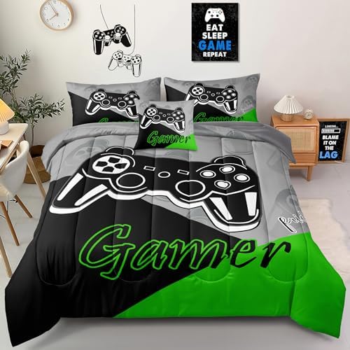 5 Pieces Gaming Bedding Set Twin Size for Boys Gamer Comforter Set for Boys Girls Kids Teens 5 Piece Bed in A Bag Video Game Bedding for Gamer Room Decorative Twin51 - Image 2